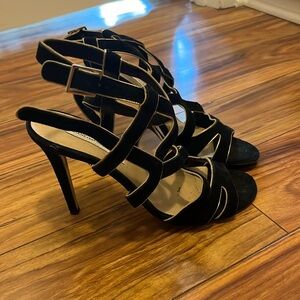 DVF suede sandals, gold trim